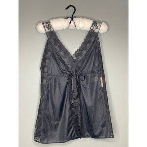 VTG Deadstock Younkers Made in California Black Lace Trim Satin Cami Lingerie